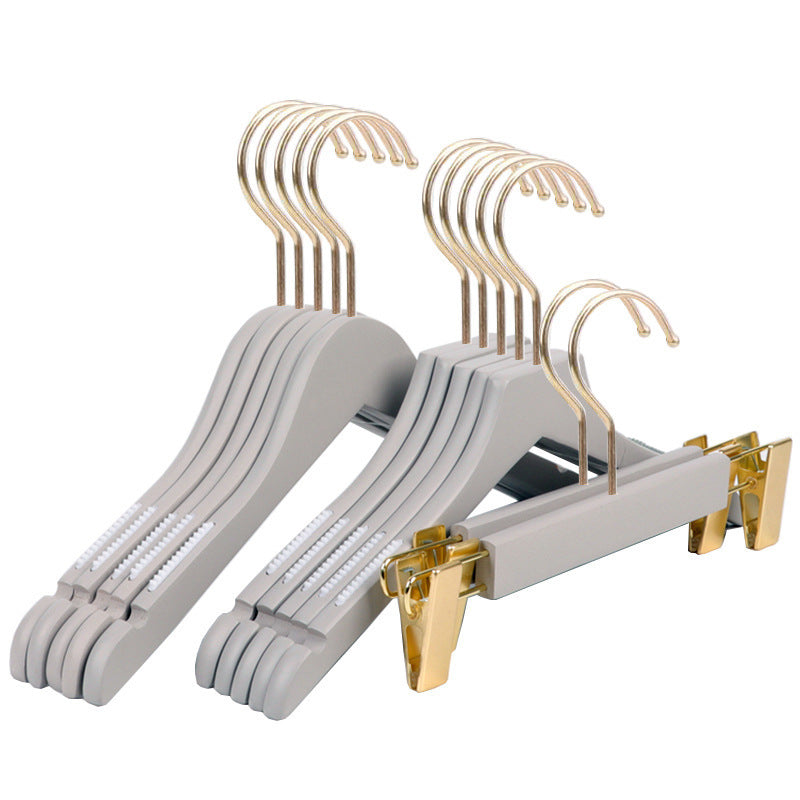 Set of 12 Grey Wooden Hangers with Gold Metal Hook and Clips