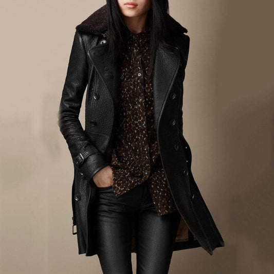 Audrey | Stylish Double-Breasted Leather Coat